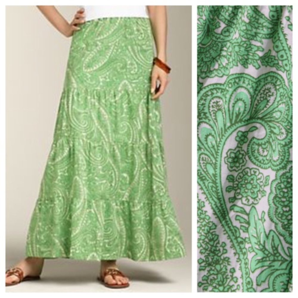 Talbots Green paisley midi skirt 2